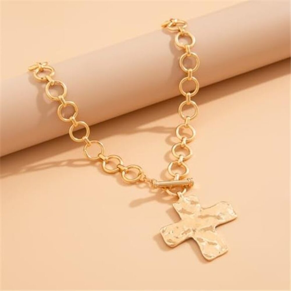 Gold Chunky Cross Necklace for Women Statement Cross Pendant Necklace - Picture 5 of 6